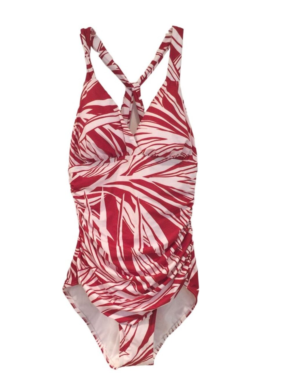DREAMSUIT by Miracle Brands Women's Size 14 Brick Red White One Piece Cross Fron